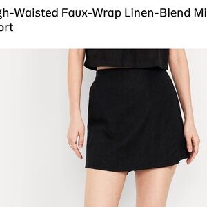 Old Navy Black Linen-Blend faux wrap Mini Skort NWT size large